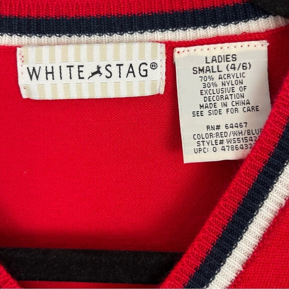 Vintage V-Neck Sweater Top Small Red Blue Short Sleeve Stars Stripes 90s Y2K - Picture 8 of 9